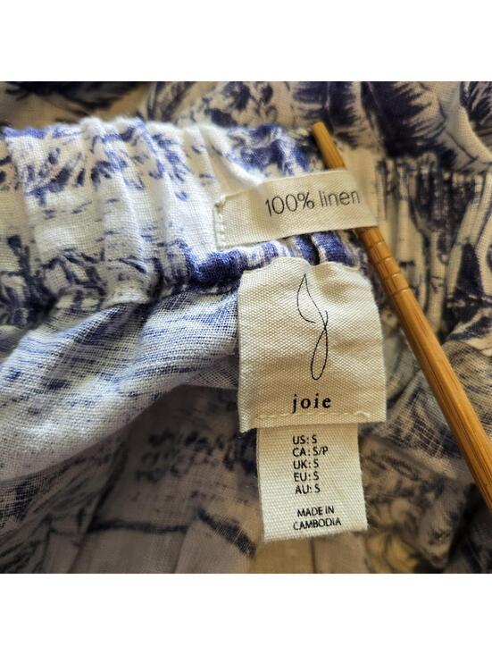 Joie 100% Linen Toile Midi Skirt Blue White Tropical Coastal Grandma Boho Small - Picture 5 of 6